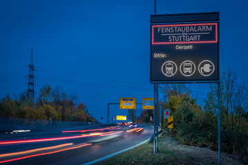 fine dust warning due to heavy smog at the entrance to the city of Stuttgart, 