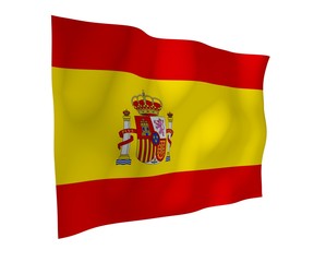 The flag of Spain. Official state symbol of the Kingdom of Spain. Concept: web, sports pages, language courses, travelling, design elements. 3d illustration