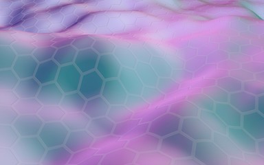 Colorful honeycomb with a gradient color on a light background. Perspective view on polygon look like honeycomb. Wavy surface. Isometric geometry. 3D illustration