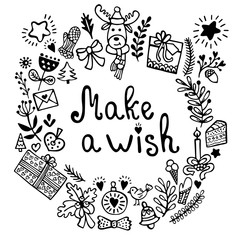 Christmas and New Year wreath with hand drawn elements