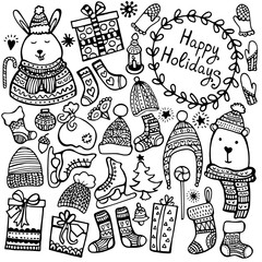 Set of cute hand-drawn Christmas elements