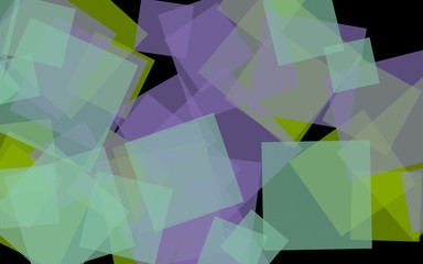 Multicolored translucent squares on dark background. Green tones. 3D illustration