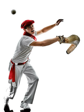one caucasian Jai alai Basque pelota Cesta Punta player man isolated on white background silhouette