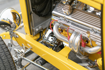 Close up of engine of a vintage old car