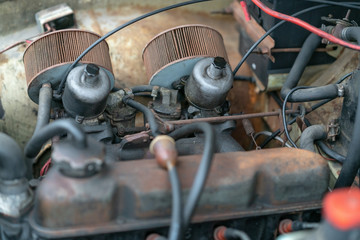 Close up of old car engine