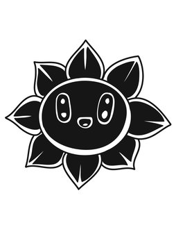 Black flower. Cartoon character in Kawaii style. Vector illustration.
