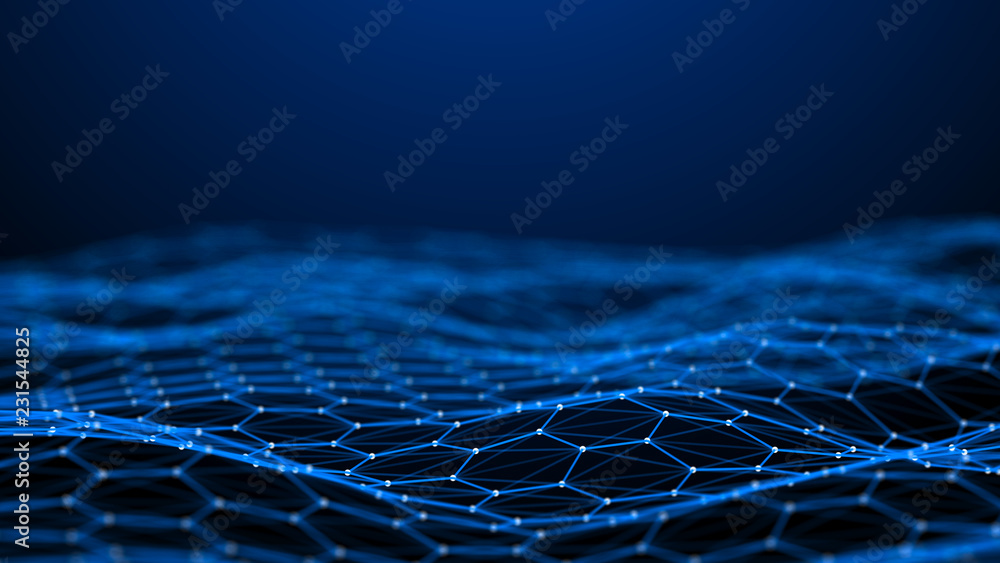 Fototapete Blockchain technology background. Abstract technology background. Network connection. Big data visualization. 4k rendering.