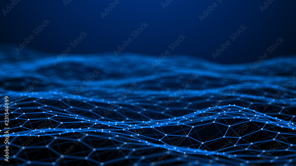 Poster Blockchain technology background. Abstract technology background. Network connection. Big data visualization. 4k rendering.