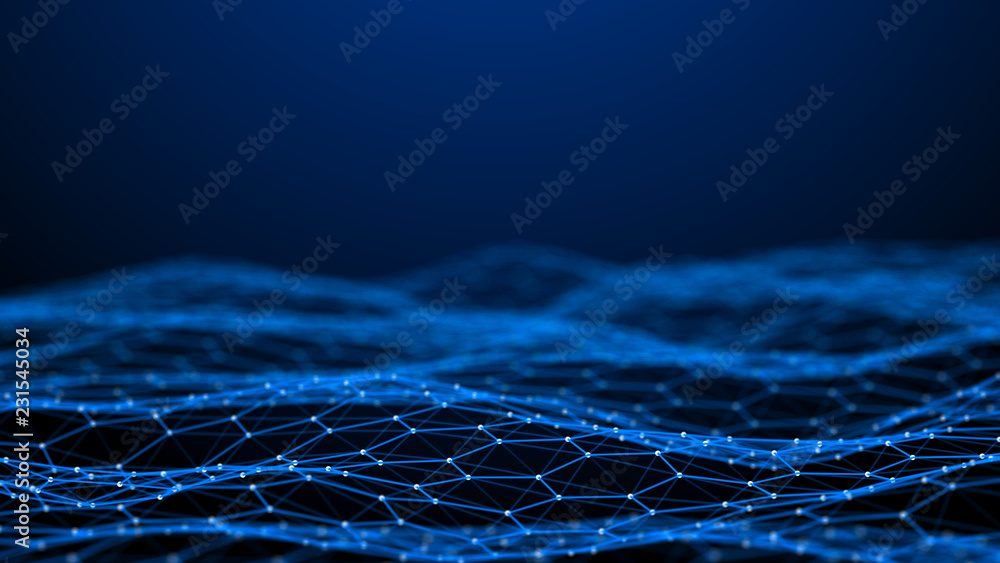 Fototapete Blockchain technology background. Abstract technology background. Network connection. Big data visualization. 4k rendering.