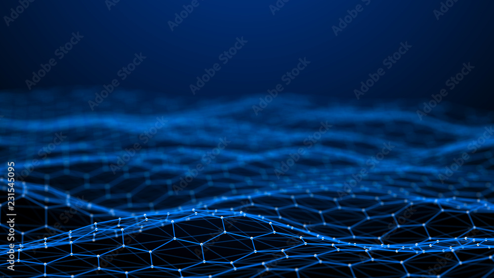 Poster Blockchain technology background. Abstract technology background. Network connection. Big data visualization. 4k rendering.
