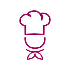 Chef in a cooking hat vector outline logo. Kitchen simple red icon.