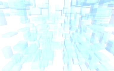 Blue and white abstract digital and technology background. The pattern with repeating rectangles. 3D illustration