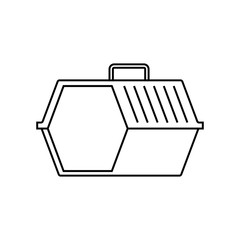 Pet carrier linear icon. Thin line illustration. Dog's transporter. Contour symbol. Vector isolated outline drawing.