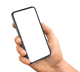 Smartphone in hand blank screen frameless design