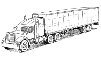 Vector artistic pen and ink sketch drawing illustration of Truck