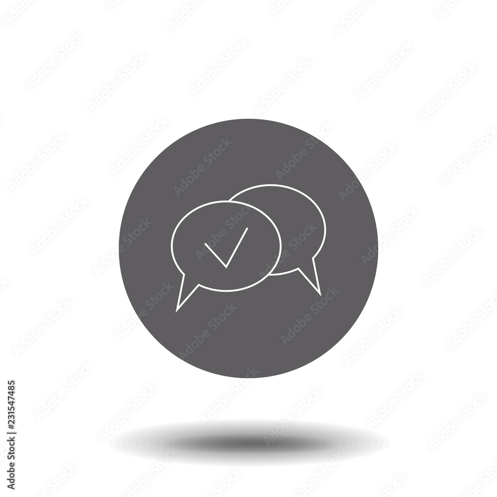 Poster approved chat linear icon. delivered message. sms verification. confirmation dialog. thin line illus