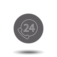 24h phone support line icon. Thin graphic elements vector illustration, outline pattern on a white background, eps 10.