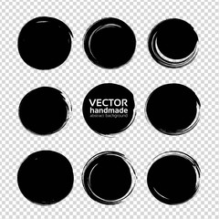 Black round abstract big textured smears  isolated on imitation transparent background
