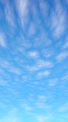 The bright sky in the morning. Blue sky background with white clouds. Cumulus white clouds in the clear blue sky. 3D illustration