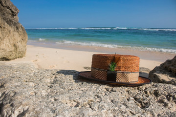 boater hat with beach view