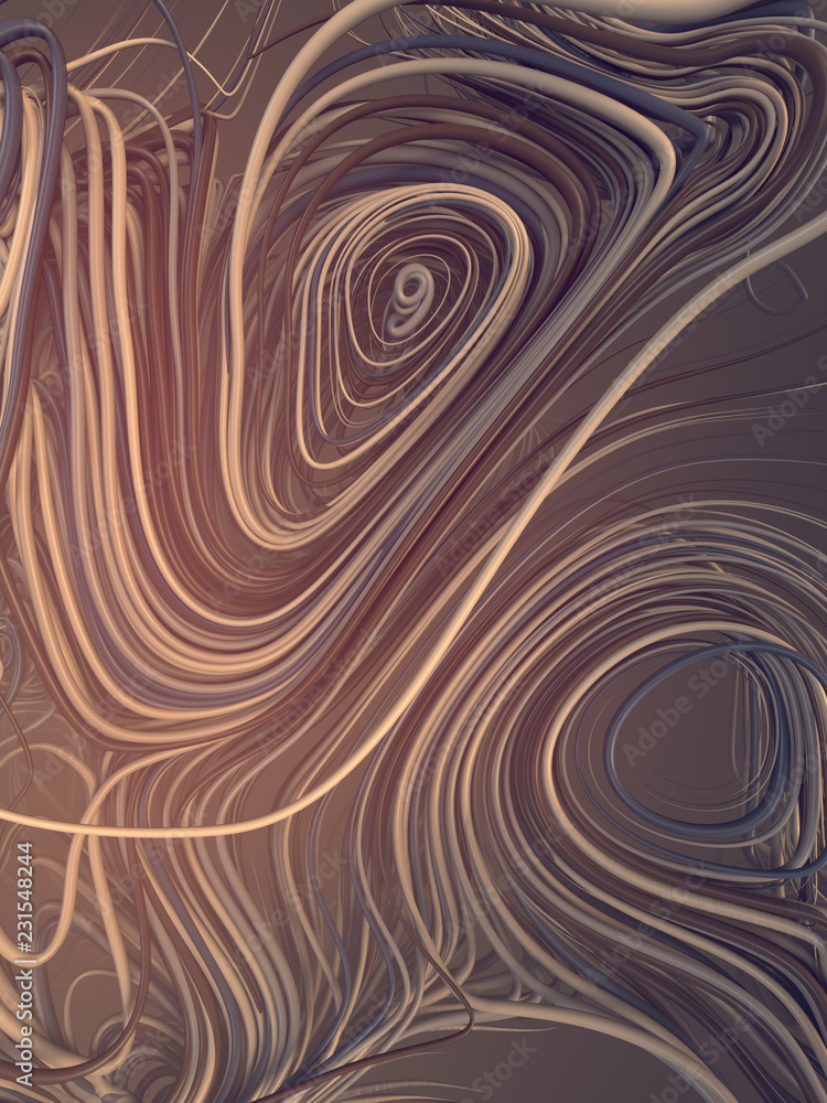 Poster Abstract composition of interlacing abstract colored curves. 3D rendering