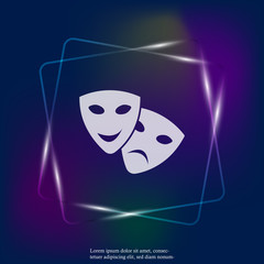 Vector neon light Image Theatrical face mask. Drama and comedy, laughter and crying. Layers grouped for easy editing illustration. For your design.