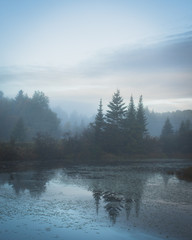 foggy mountain lake