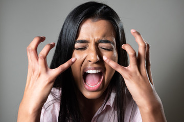 woman of color  Screaming, Crying in Panic. Studio Portrait