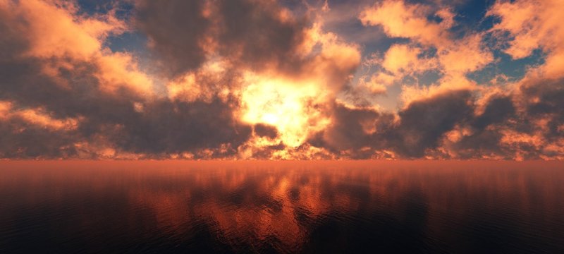 The explosion of water, clouds of fire and the sea,
3d rendering