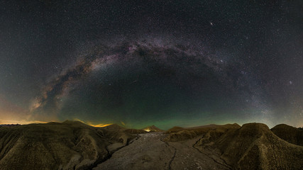 Milky Way panorama over volcano landscape