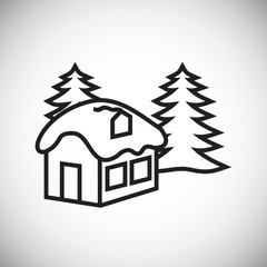 Obraz na płótnie Canvas Christmas mystery forest house thin line on white background icon