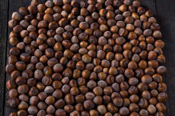 nuts are scattered on the table, close up