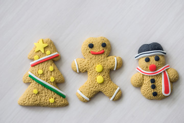 Set of christmas cookies on wooden background