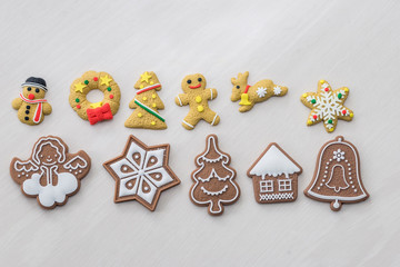 Set of christmas cookies on wooden background