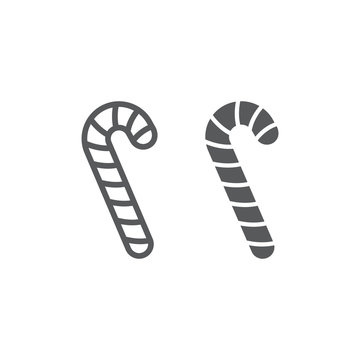 Christmas candy cane line and glyph icon