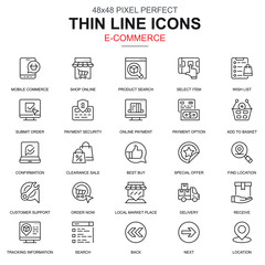 Fototapeta na wymiar Thin line online shopping and e-commerce icons set for website and mobile site and apps. Contains such Icons as Payment, Support. 48x48 Pixel Perfect. Linear pictogram pack. Vector illustration.