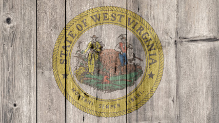 Fototapeta na wymiar USA Politics News Concept: US State West Virginia Seal Wooden Fence Background