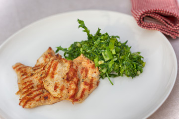 Grilled Chicken Breasts with a side green salad