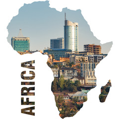 Kigali city buildings inside Africa shape continent