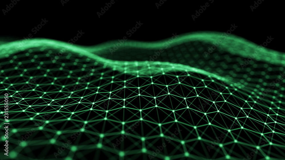Leinwandbilder Abstract technology background. Artificial intelligence. Futuristic hexagon perspective background. Big data visualization. 3D rendering.