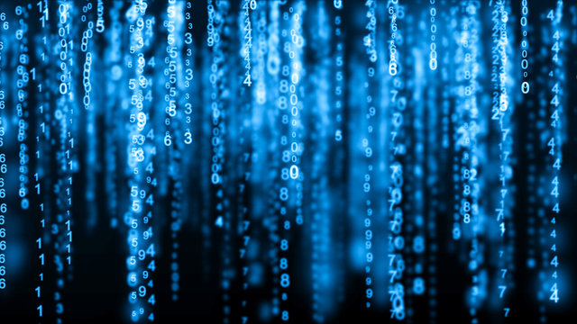 Digital background blue matrix. Binary computer code. Hacker concept. 3d rendering
