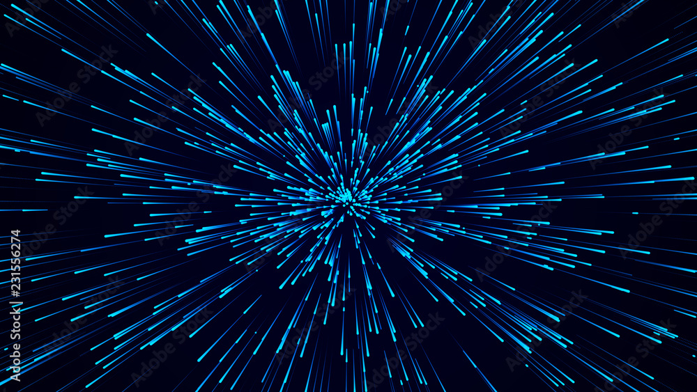 Poster Abstract circular speed background. Starburst dynamic lines pattern. Abstract data flow background. 3D rendering.