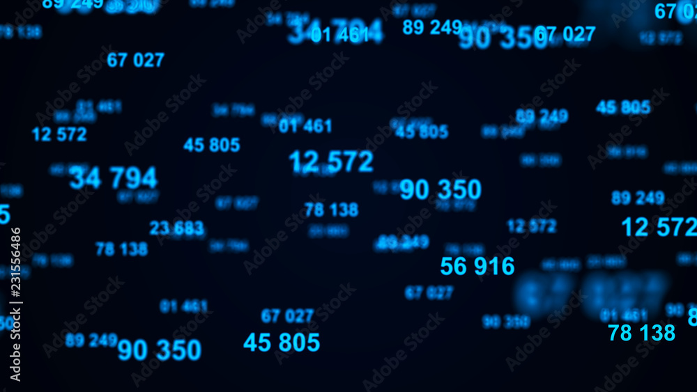 Poster Digital blue background. Information code. Binary computer code. 3d rendering