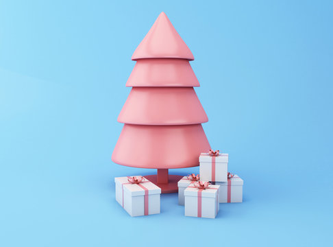 3d Christmas tree with gift box.
