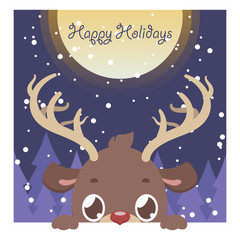 Fototapeta premium Cute peeking reindeer Christmas greeting