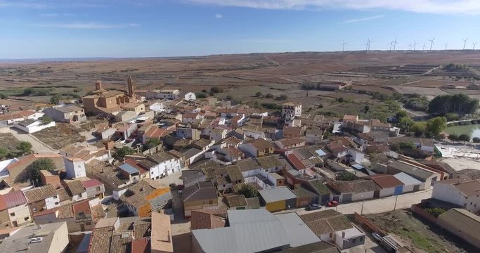 panorama, pueblo, impresiones, panor&aacute;mica, arquitectura, horizonte, poblado, paisaje, paisaje rural, europa, espa&ntilde;a, arag&oacute;n, zaragoza, campo de belchite, Codo, cielo, viajando, , aerea, turismo, azul,