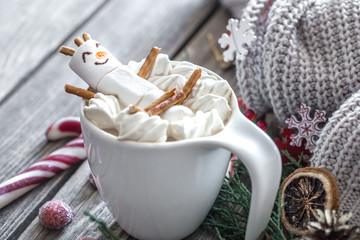 The concept of Christmas cocoa with marshmallows