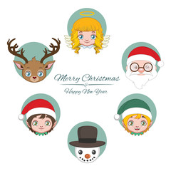 Obraz na płótnie Canvas Cute jolly Christmas character avatars
