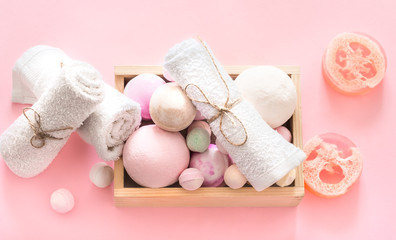 composition with spa items on a colored background