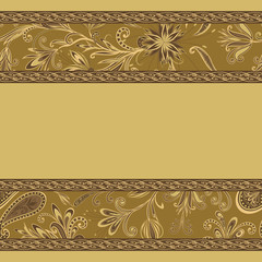 Abstract vintage pattern with decorative flowers, leaves and Paisley pattern in Oriental style.